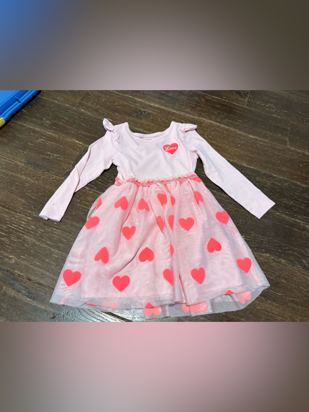 Pink Heart Tulle Dress with Long Sleeves
